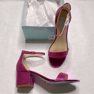 Betsey Johnson Blue Line Fuchsia Pink Glitter Miri Heeled Sandals Formal Size 7